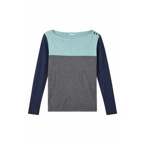 J. McLaughlin Color Block Boat Neck Sweater Women's Sz Large Aqua Navy Button